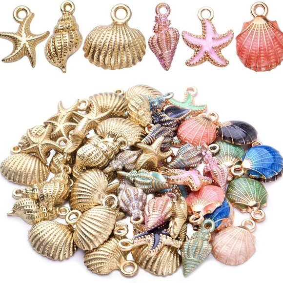 60pcs Alloy Ocean Starfish Seashell Conch Charms Colorful Enamel Ocean Life Sea - Picture 1 of 7